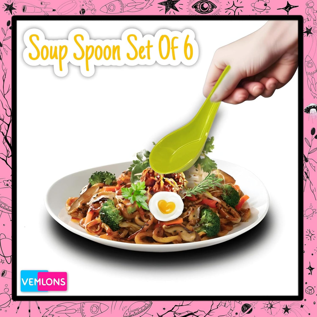 Soup Spoon Set of 6 – Green Melamine, Durable & Stylish for Everyday Use