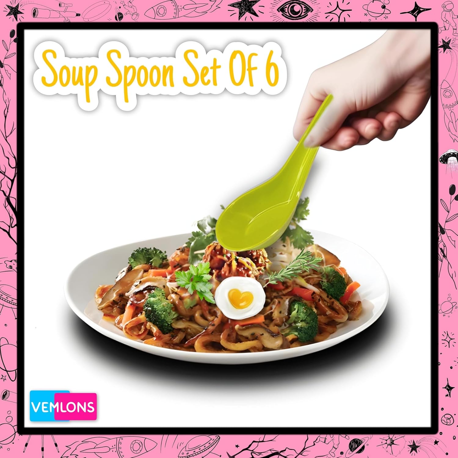 Soup Spoon Set of 6 – Green Melamine, Durable & Stylish for Everyday Use