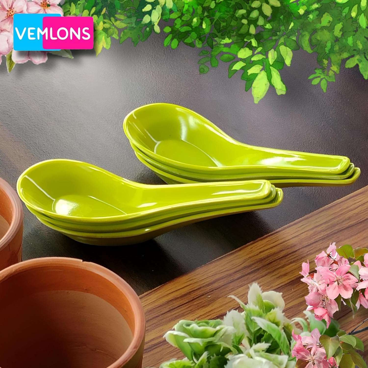 Soup Spoon Set of 6 – Green Melamine, Durable & Stylish for Everyday Use